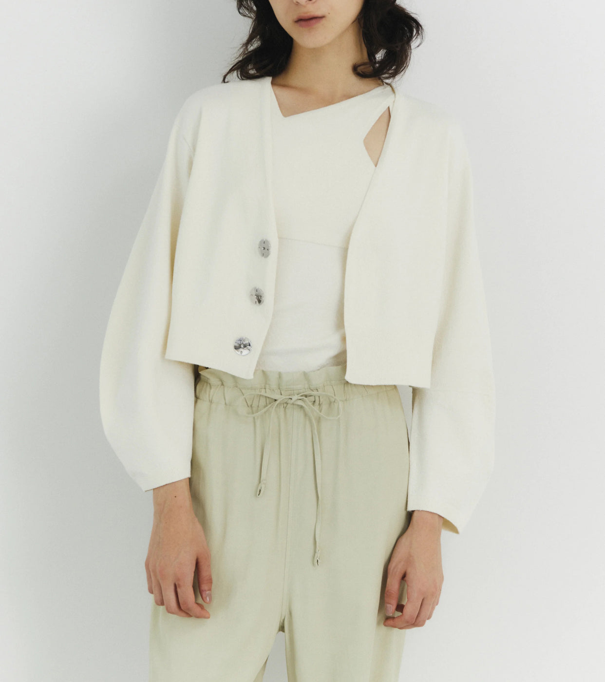 Unfil stretch organic cotton cropped cardigan, Off White