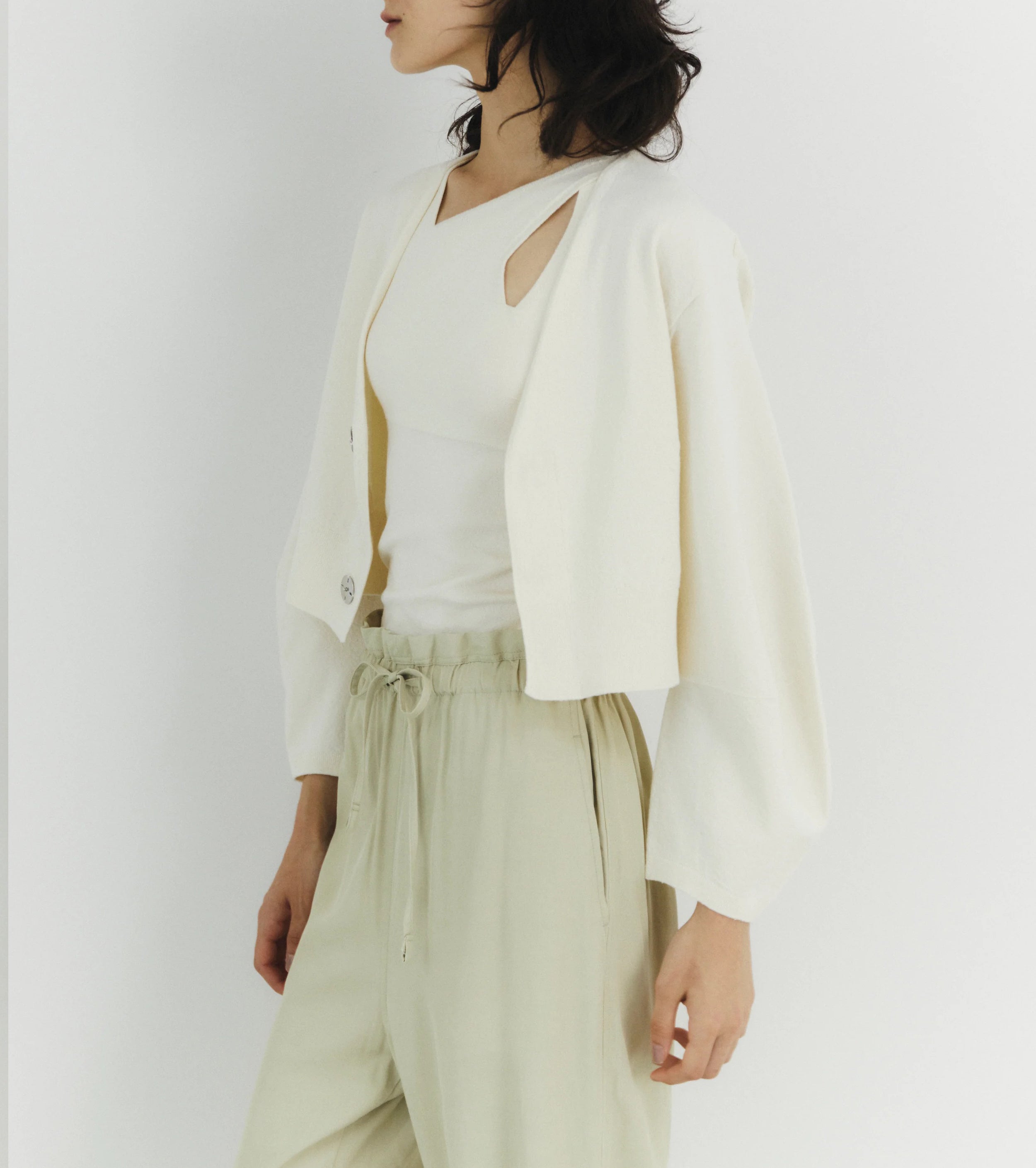 Unfil stretch organic cotton cropped cardigan, Off White