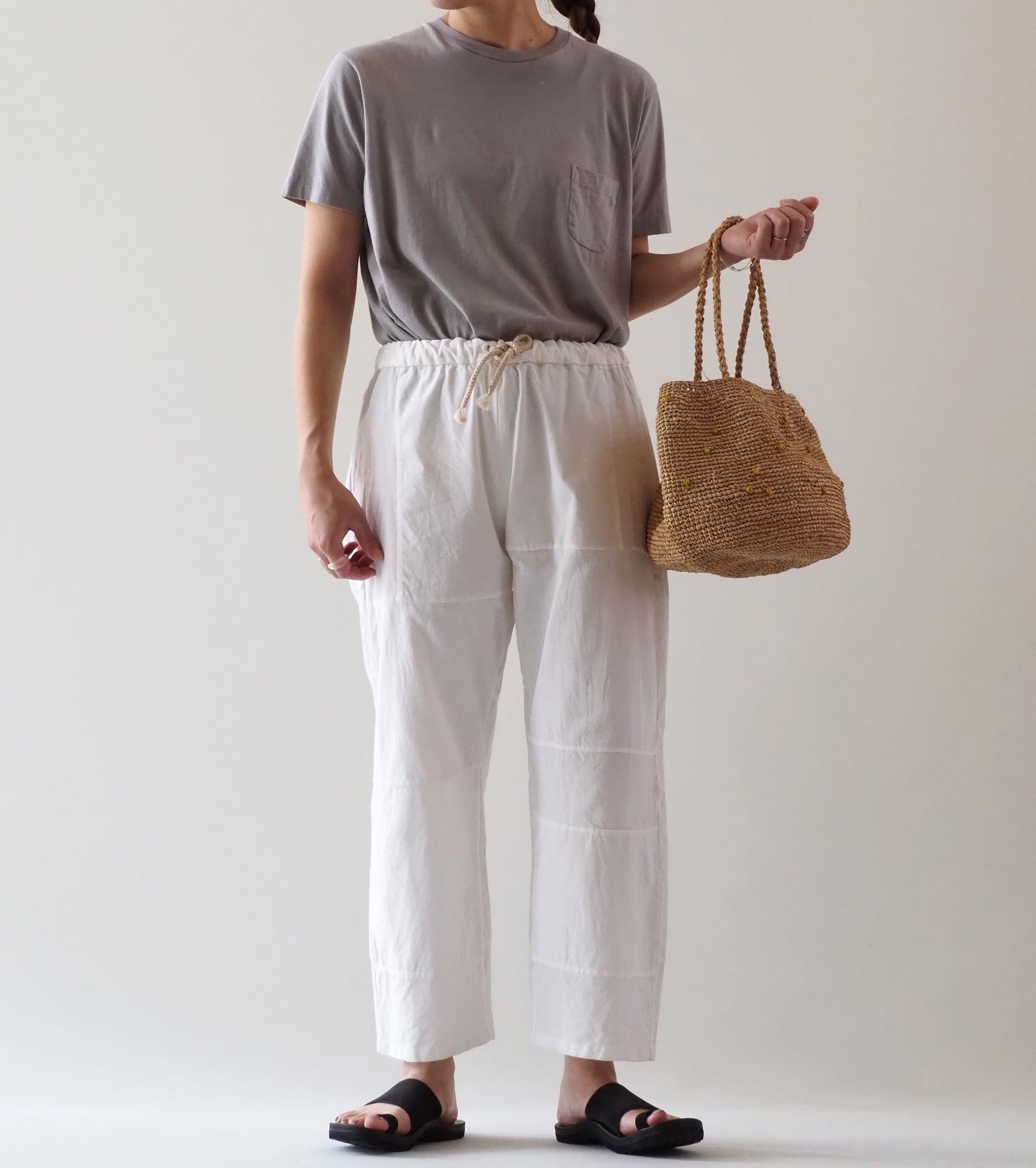 YAECA CANVAS DESIGN Patchwork Drawcord Pants , White