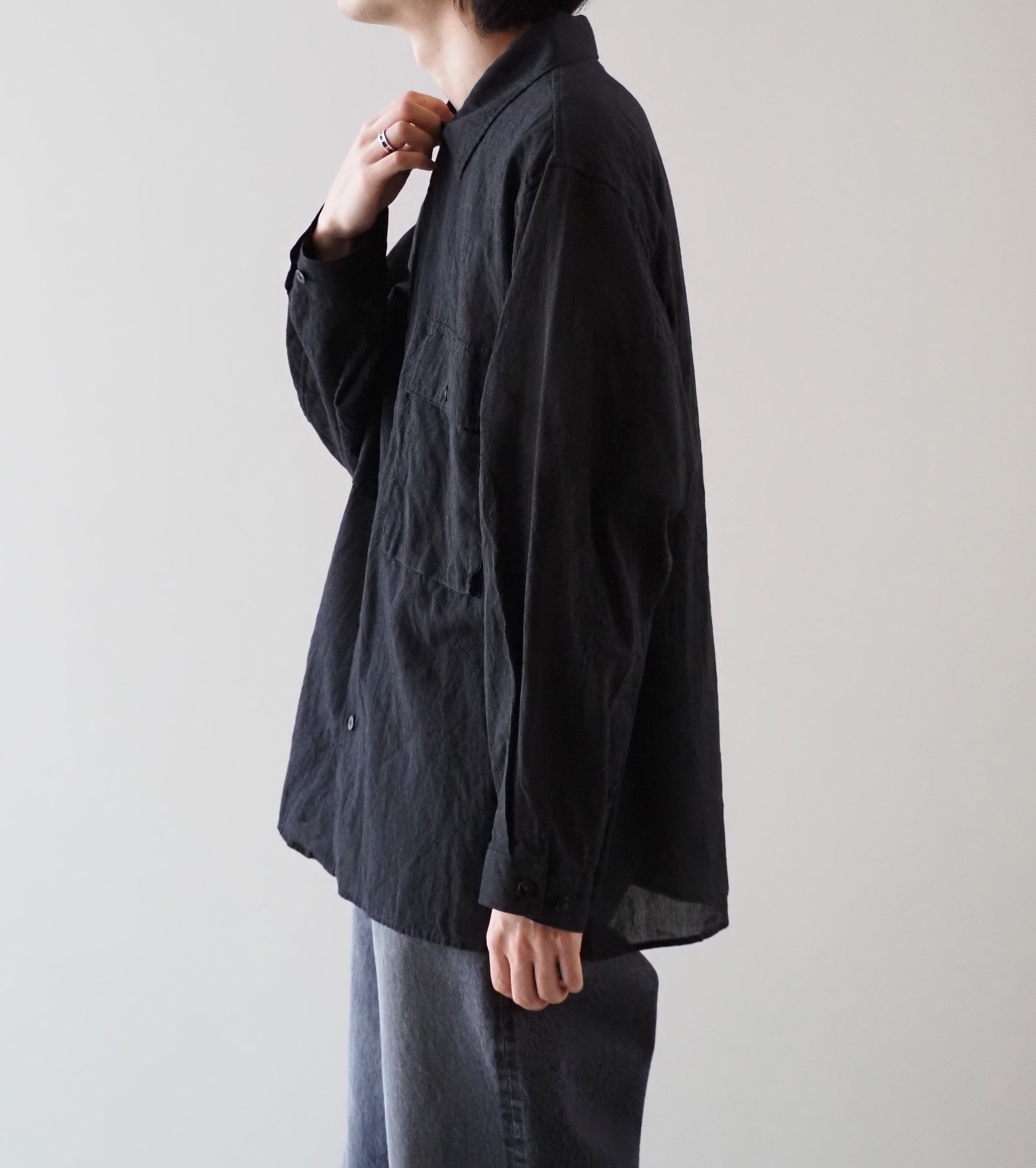 blurhms ブラームス シルクコットン ヴォイル ミリタリーシャツ , Heather Charcoal