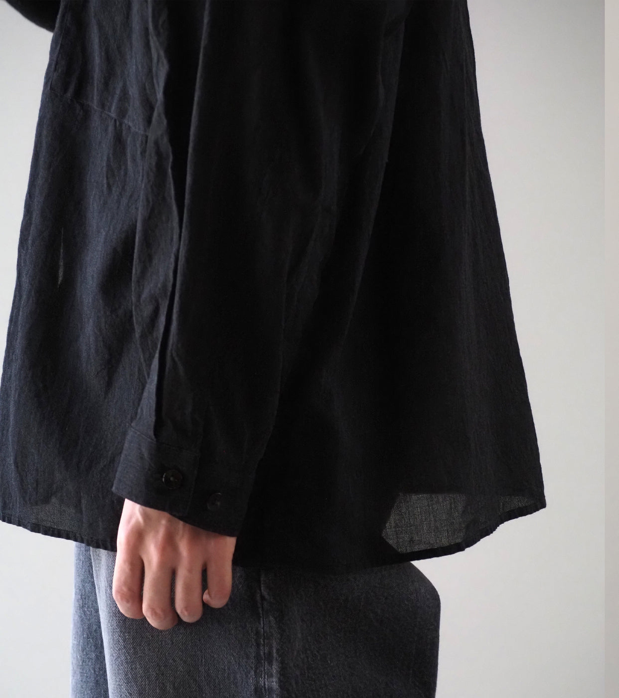 blurhms ブラームス シルクコットン ヴォイル ミリタリーシャツ , Heather Charcoal