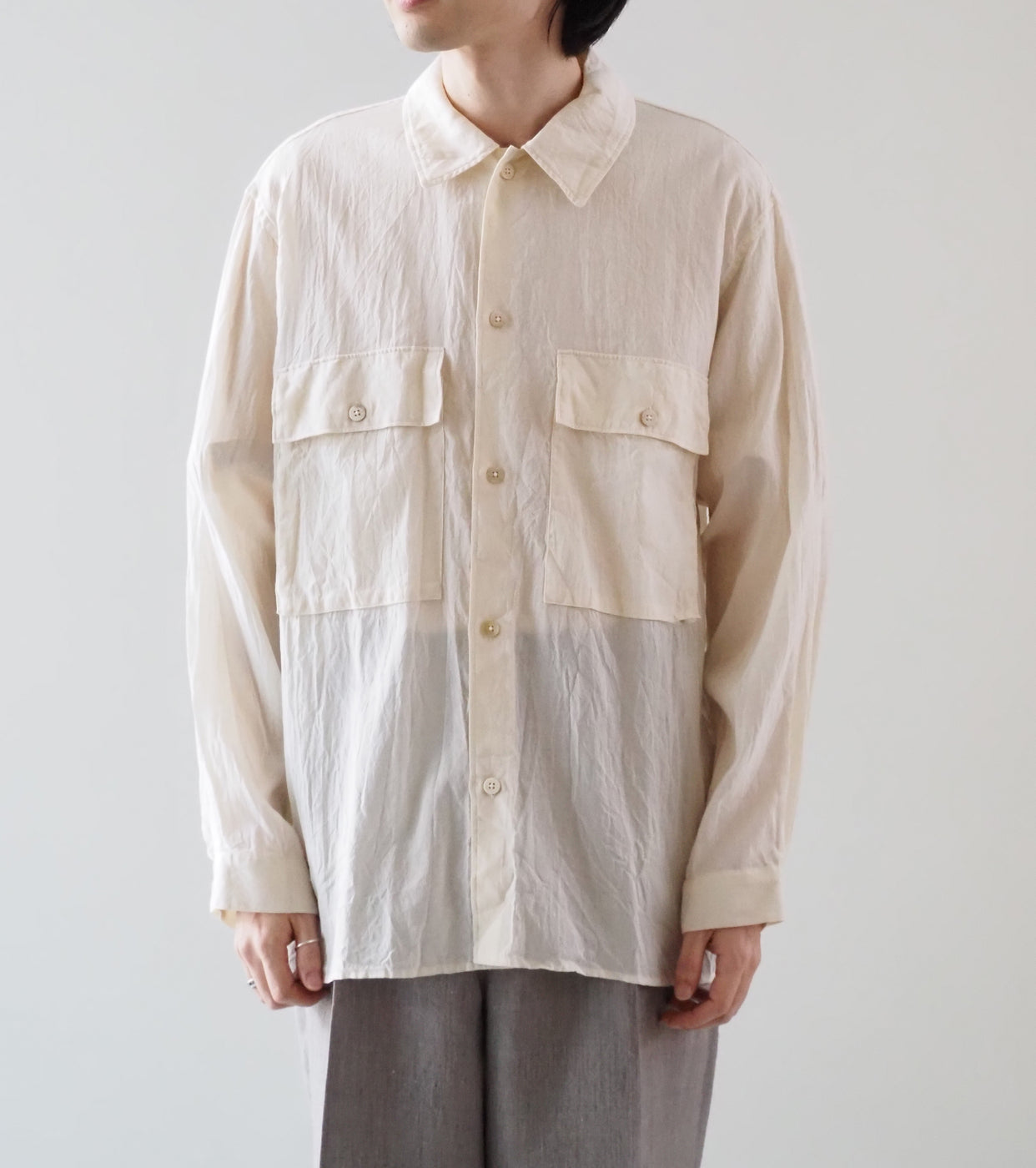 blurhms Silk-Co Voile Military Shirt , Ivory