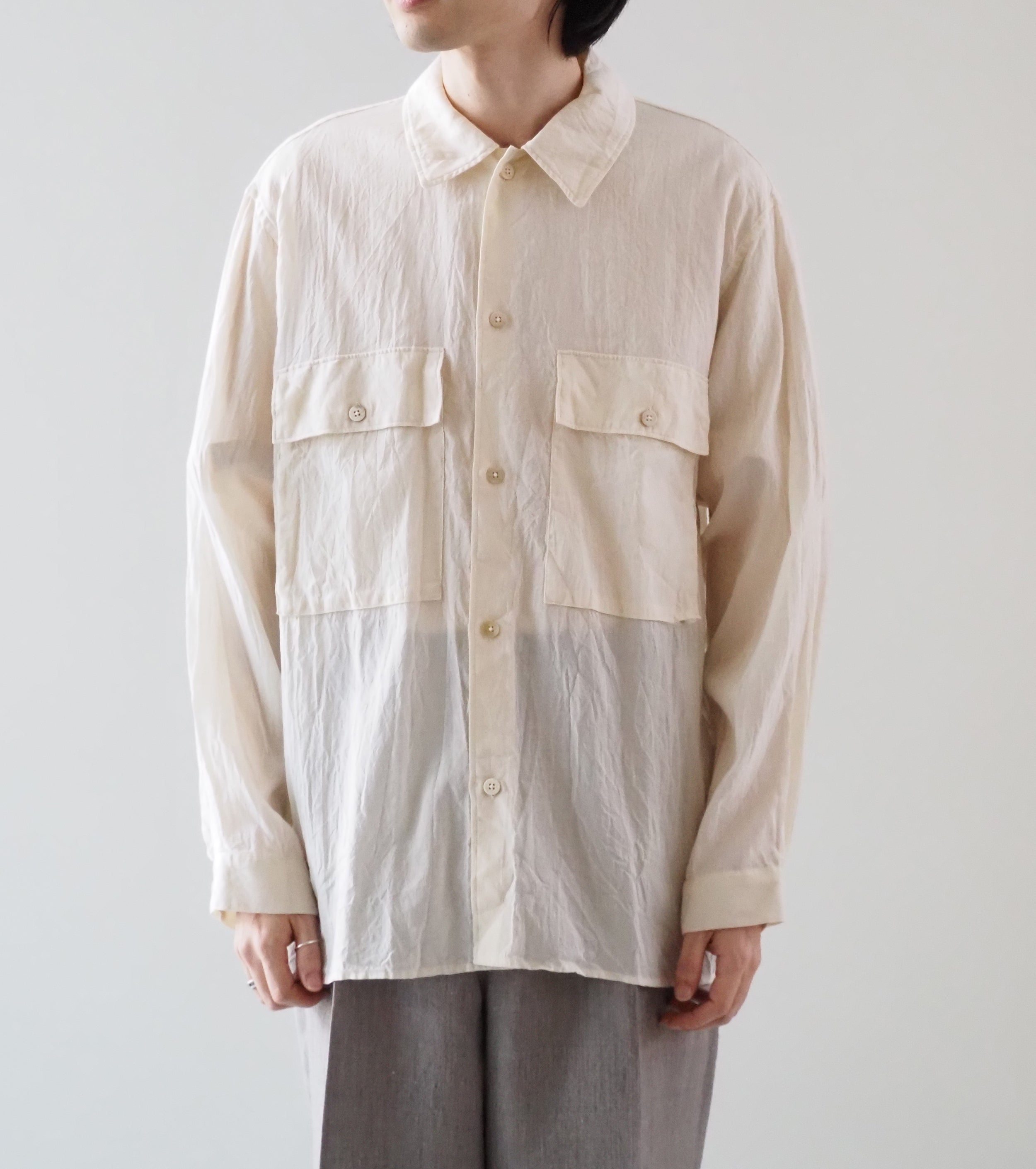 blurhms Silk-Co Voile Military Shirt , Ivory