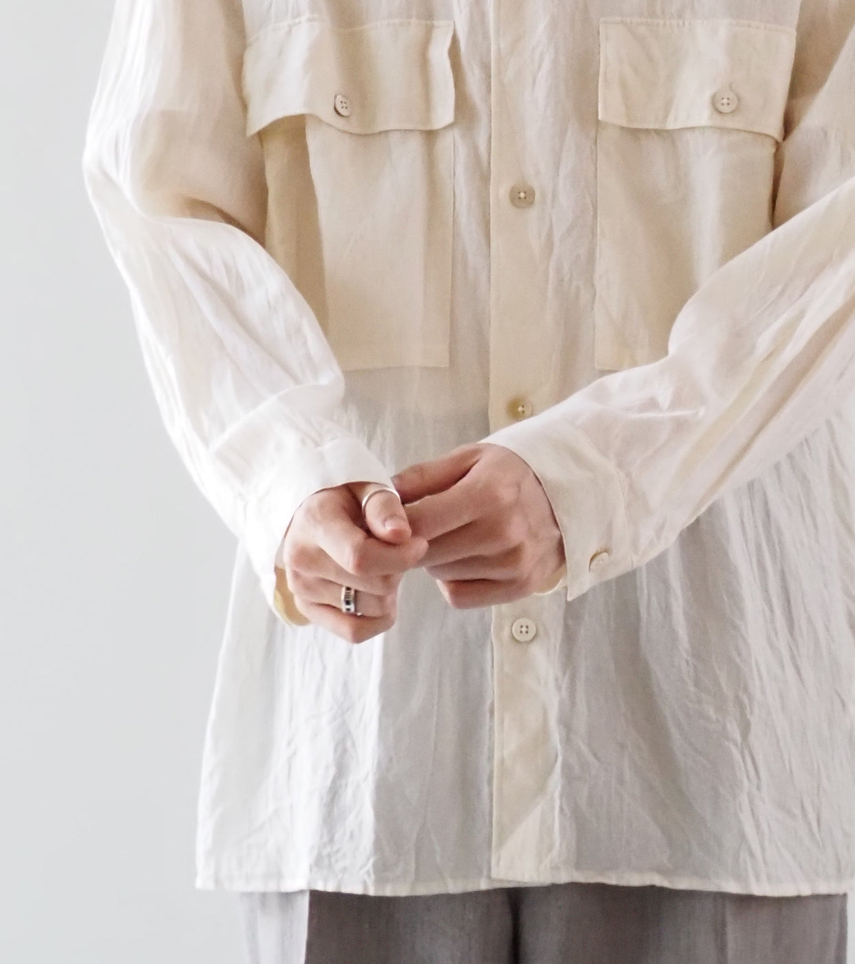 blurhms Silk-Co Voile Military Shirt , Ivory