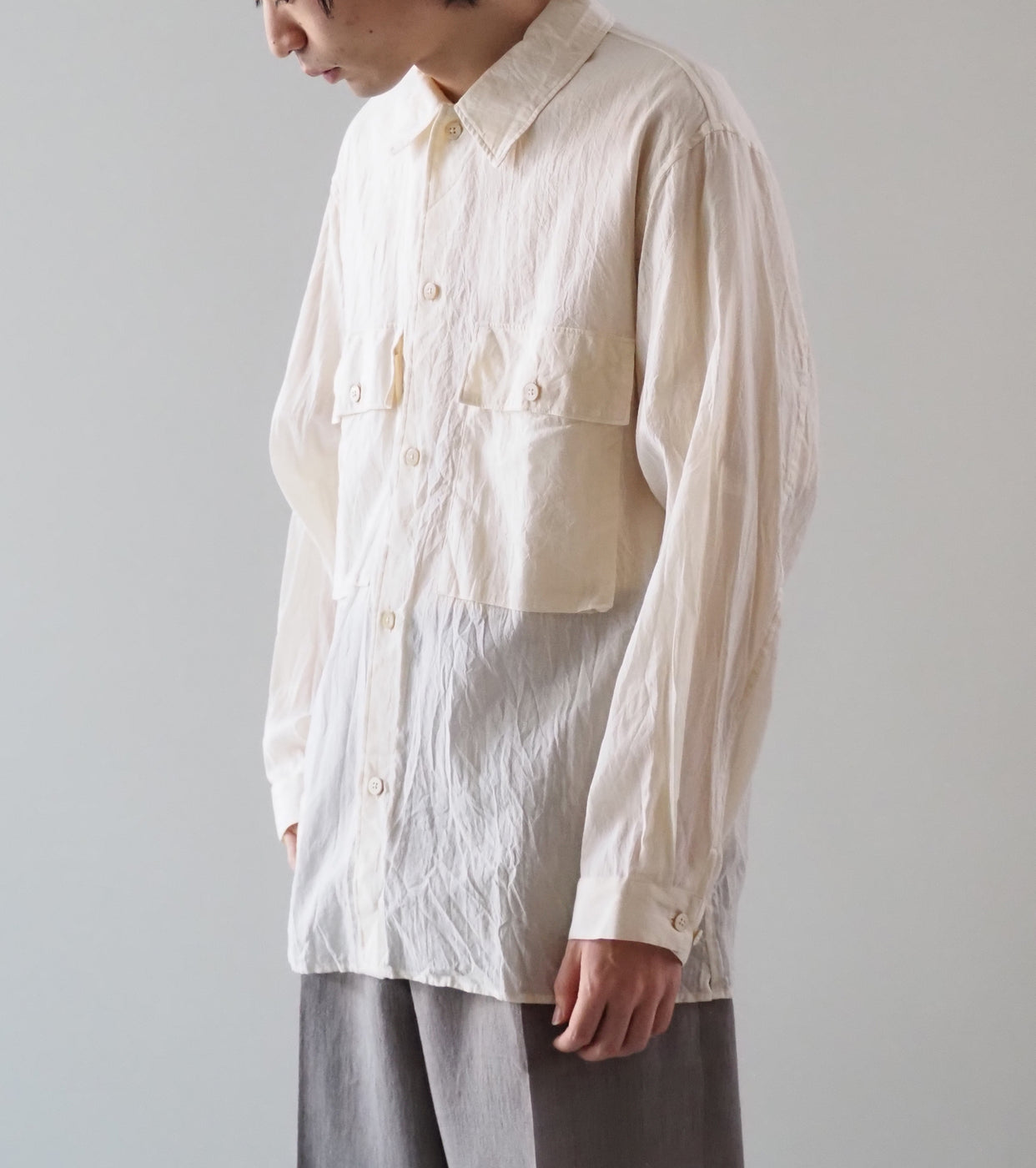 blurhms Silk-Co Voile Military Shirt , Ivory