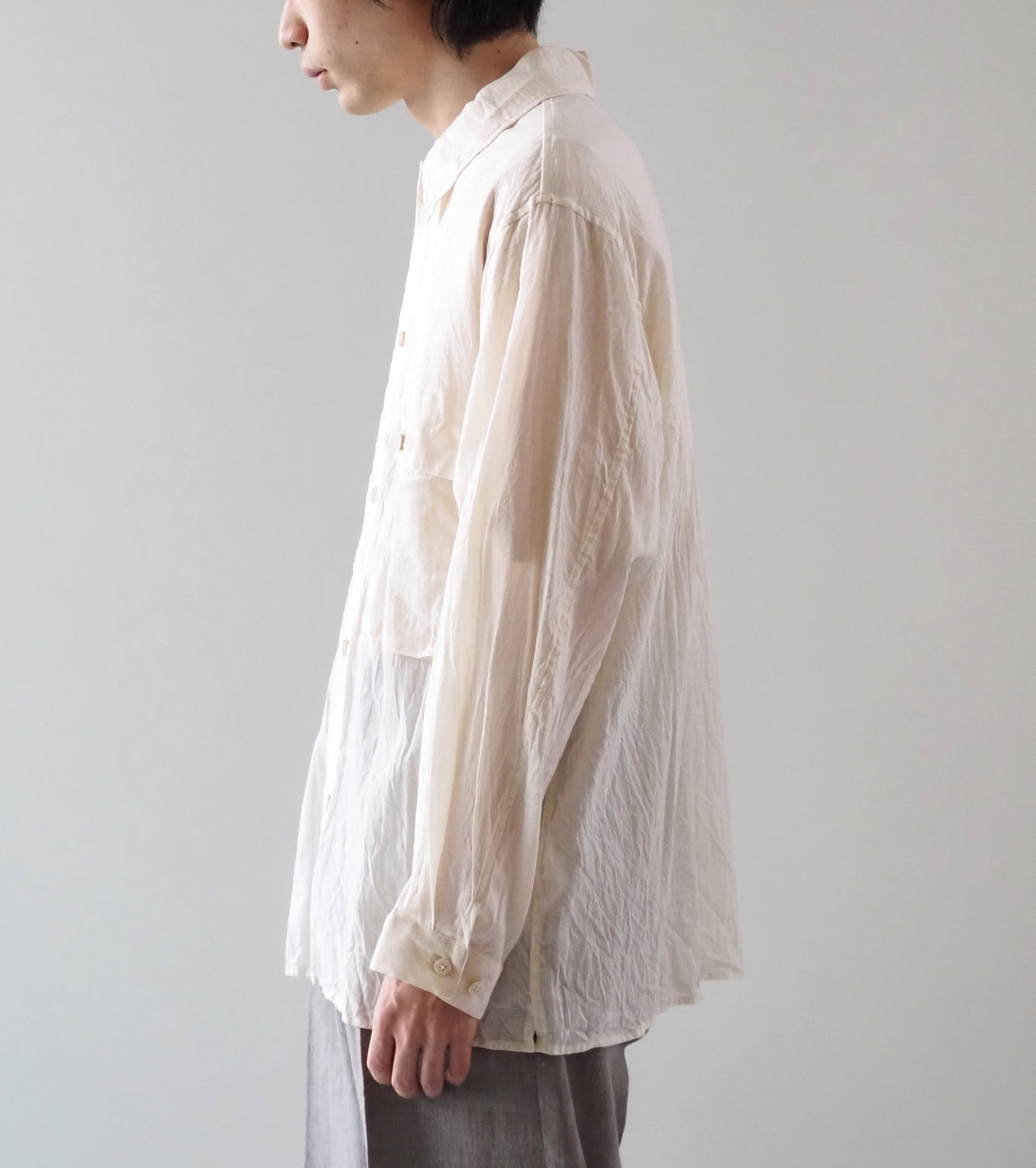 blurhms Silk-Co Voile Military Shirt , Ivory