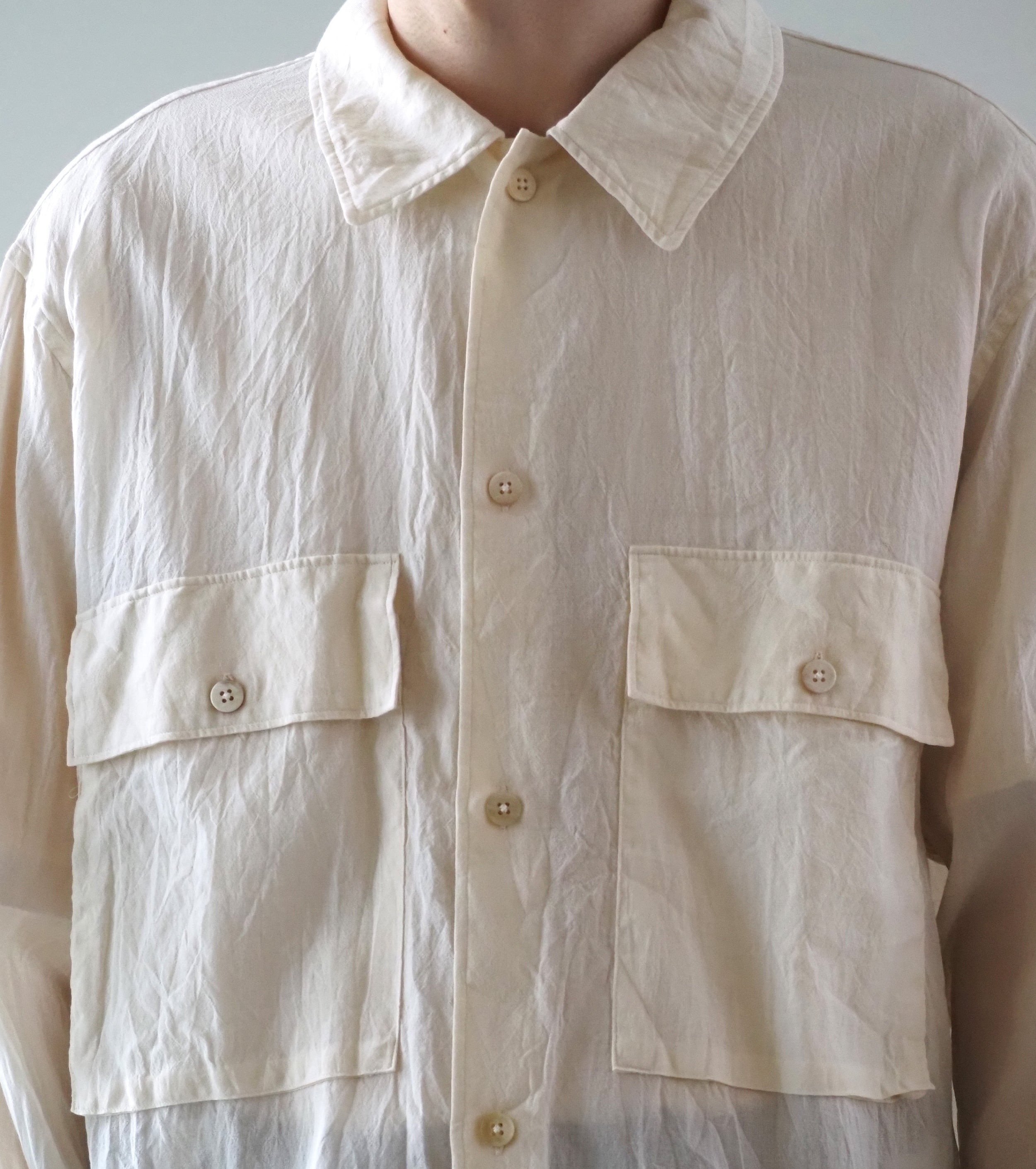blurhms Silk-Co Voile Military Shirt , Ivory