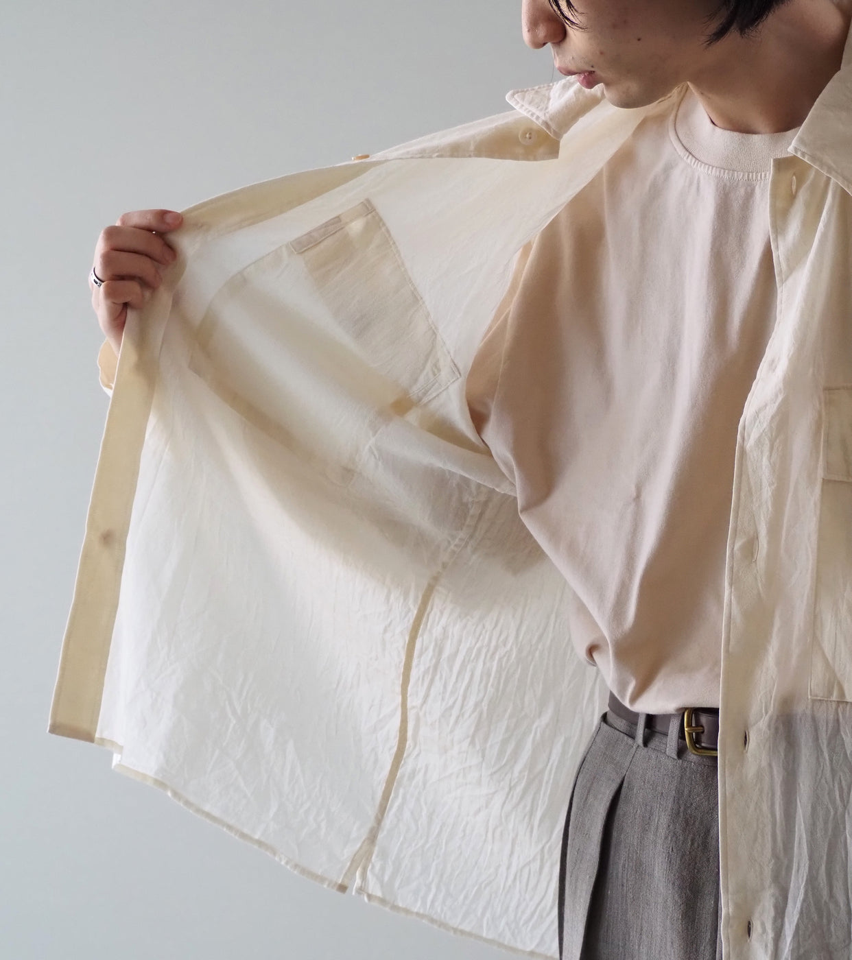 blurhms Silk-Co Voile Military Shirt , Ivory