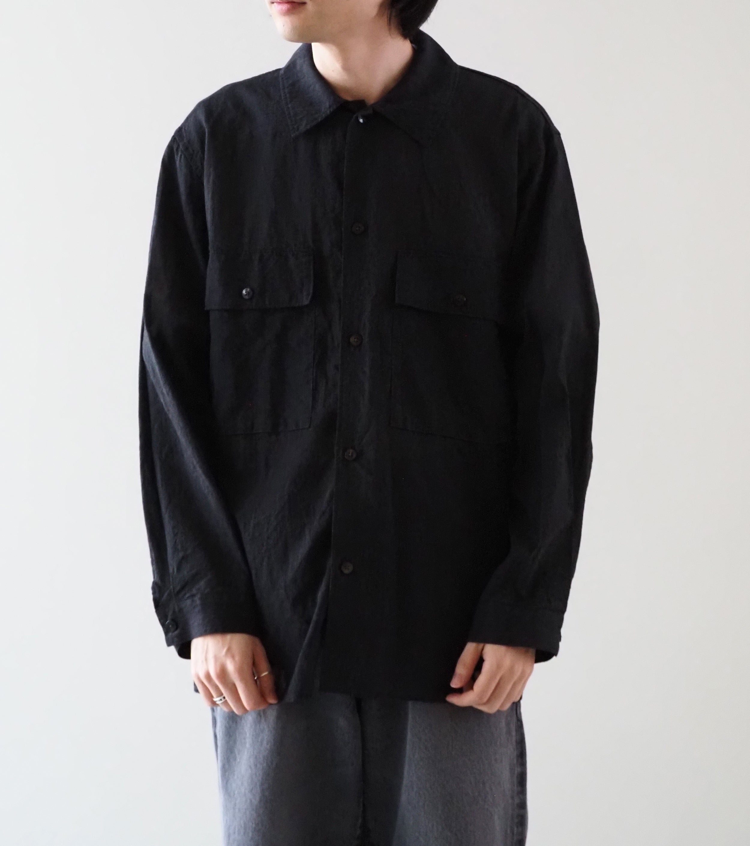 blurhms ブラームス シルクコットン ヴォイル ミリタリーシャツ , Heather Charcoal