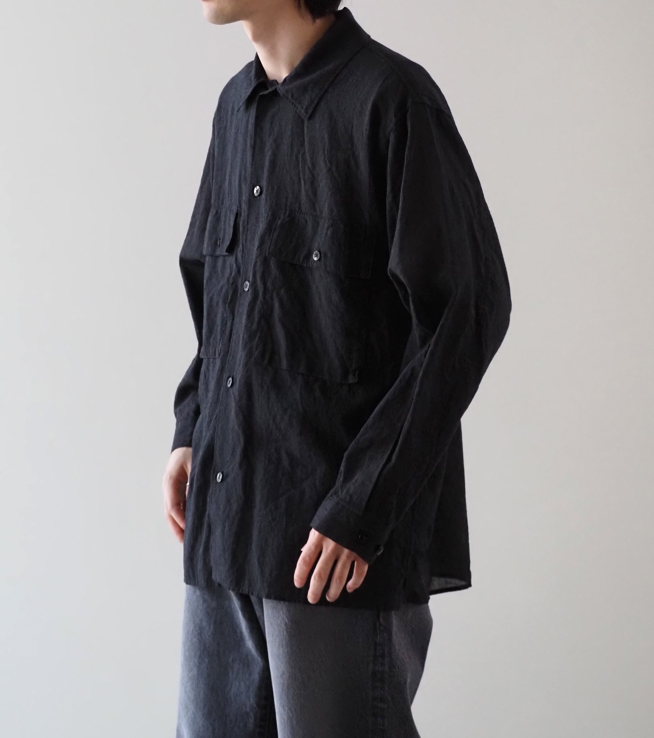 blurhms ブラームス シルクコットン ヴォイル ミリタリーシャツ , Heather Charcoal