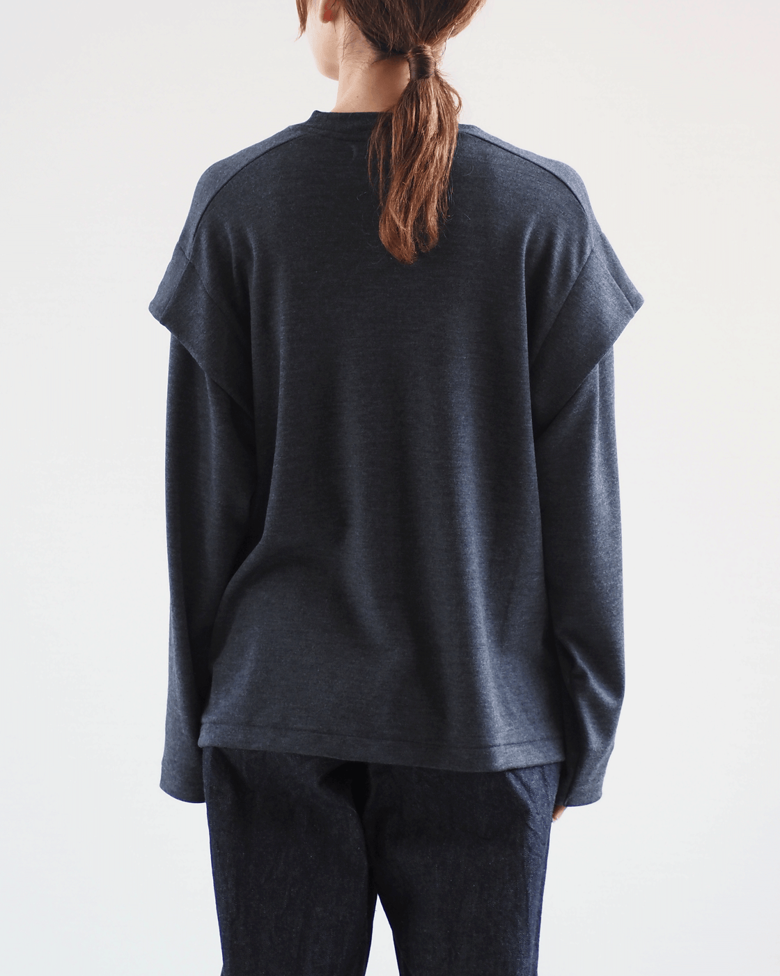 Wool Tucked Shoulder Pullover,Heather Charcoal