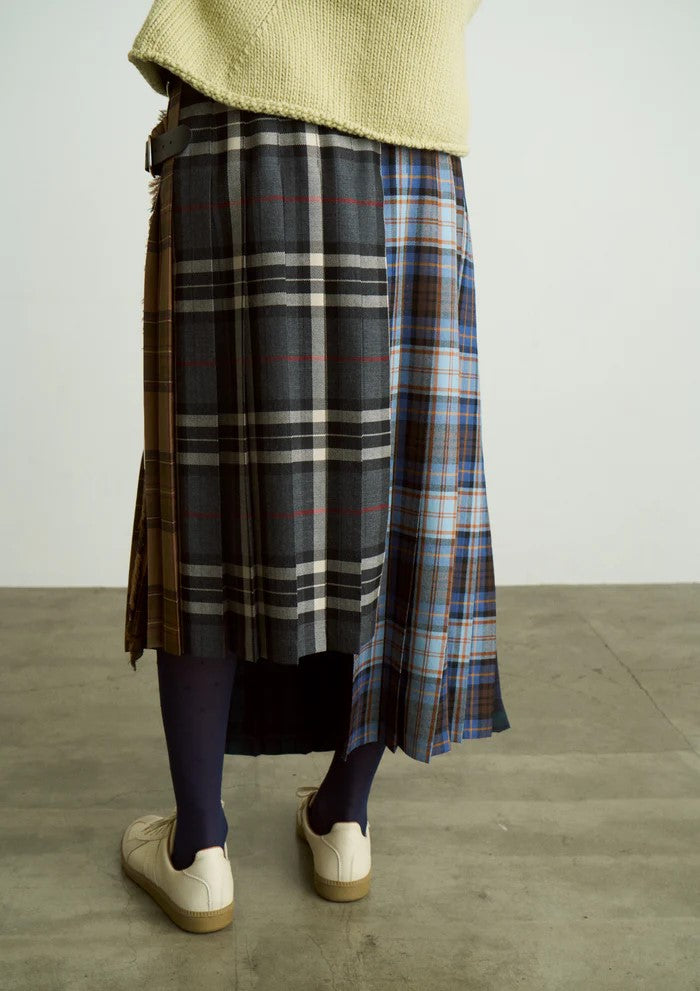 unfil 【 O'NEIL OF DUBLIN × UNFIL 】WORSTED WOOL ASYMMETRY KILT SKIRT  , Mulch B