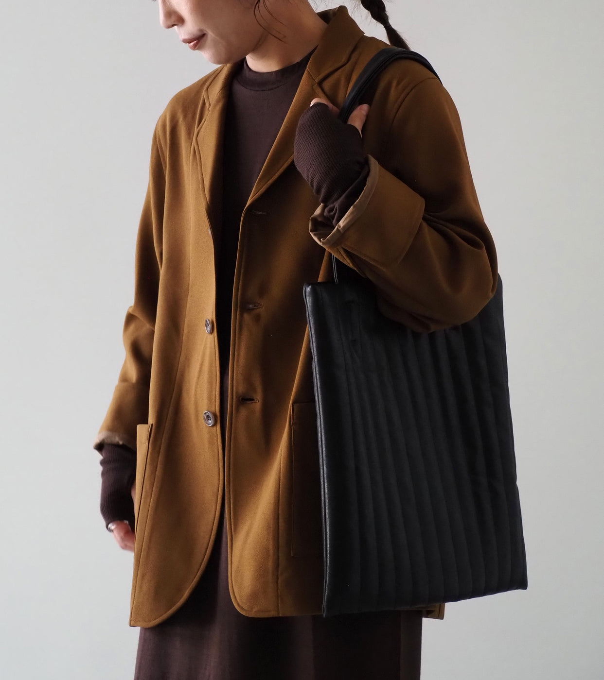 ALWEL FAUX LEATHER PADDED TOTE , Black