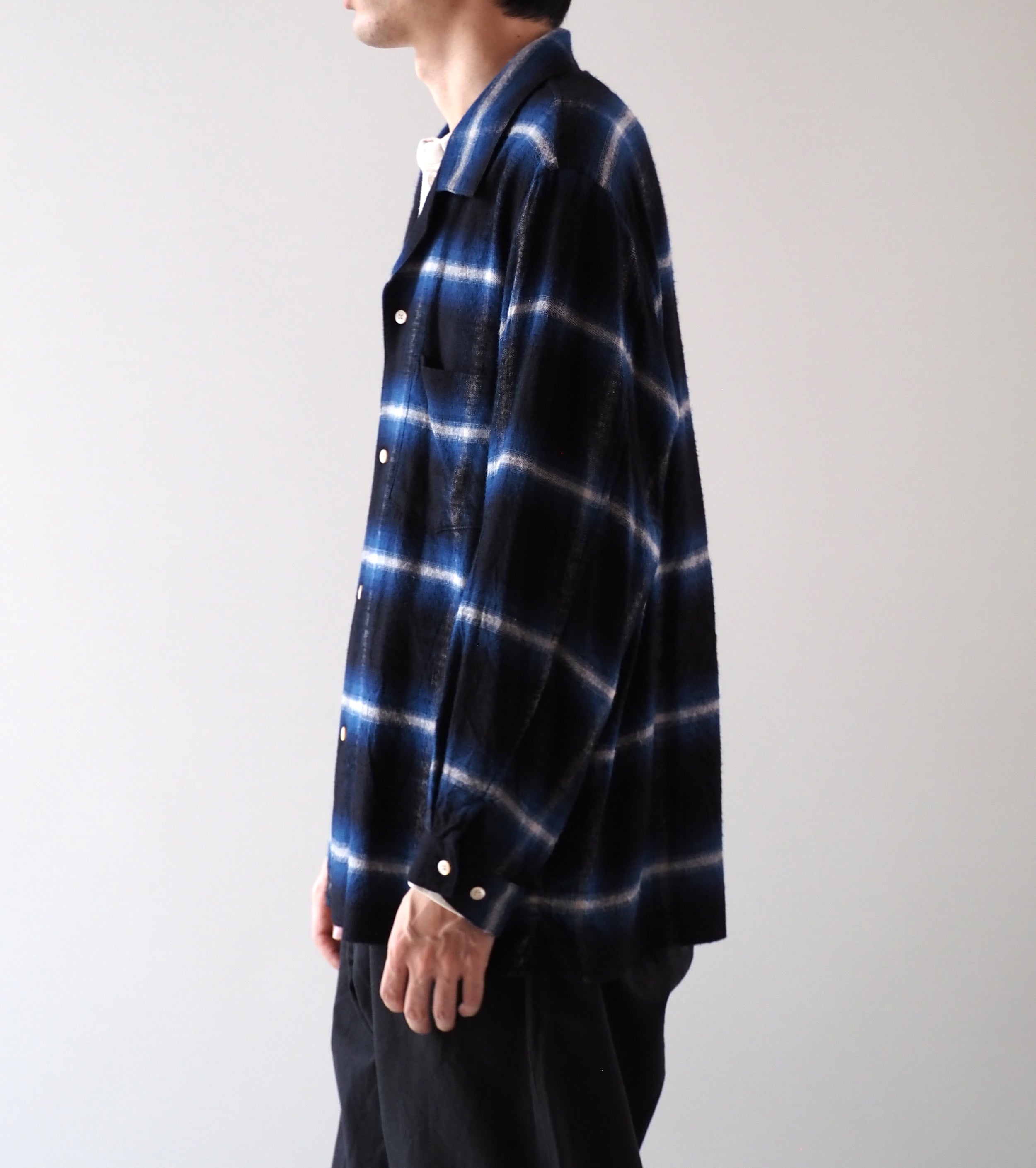 blurhms Cotton Rayon Ombre Open-collar Shirt L/S, Dark Navy