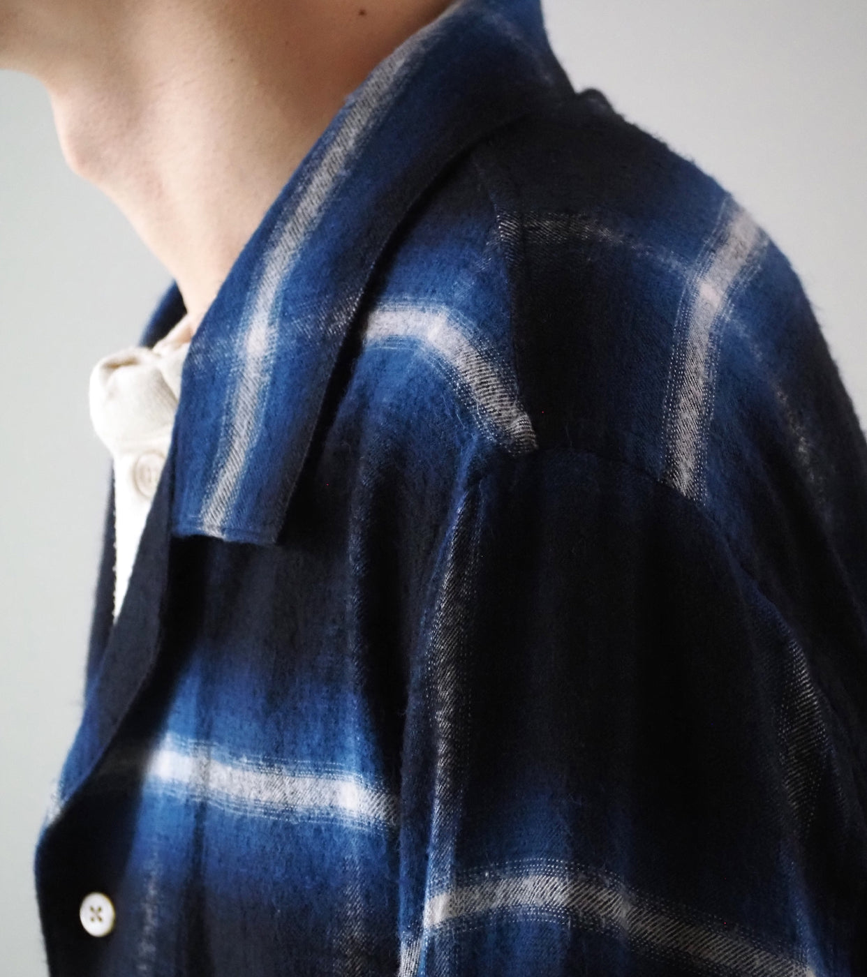 blurhms Cotton Rayon Ombre Open-collar Shirt L/S, Dark Navy