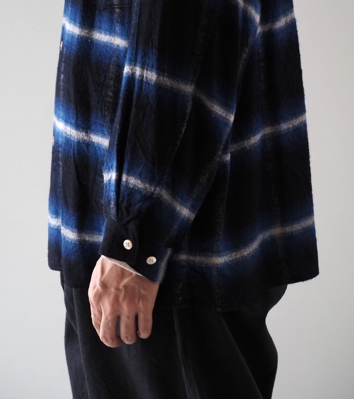blurhms Cotton Rayon Ombre Open-collar Shirt L/S, Dark Navy