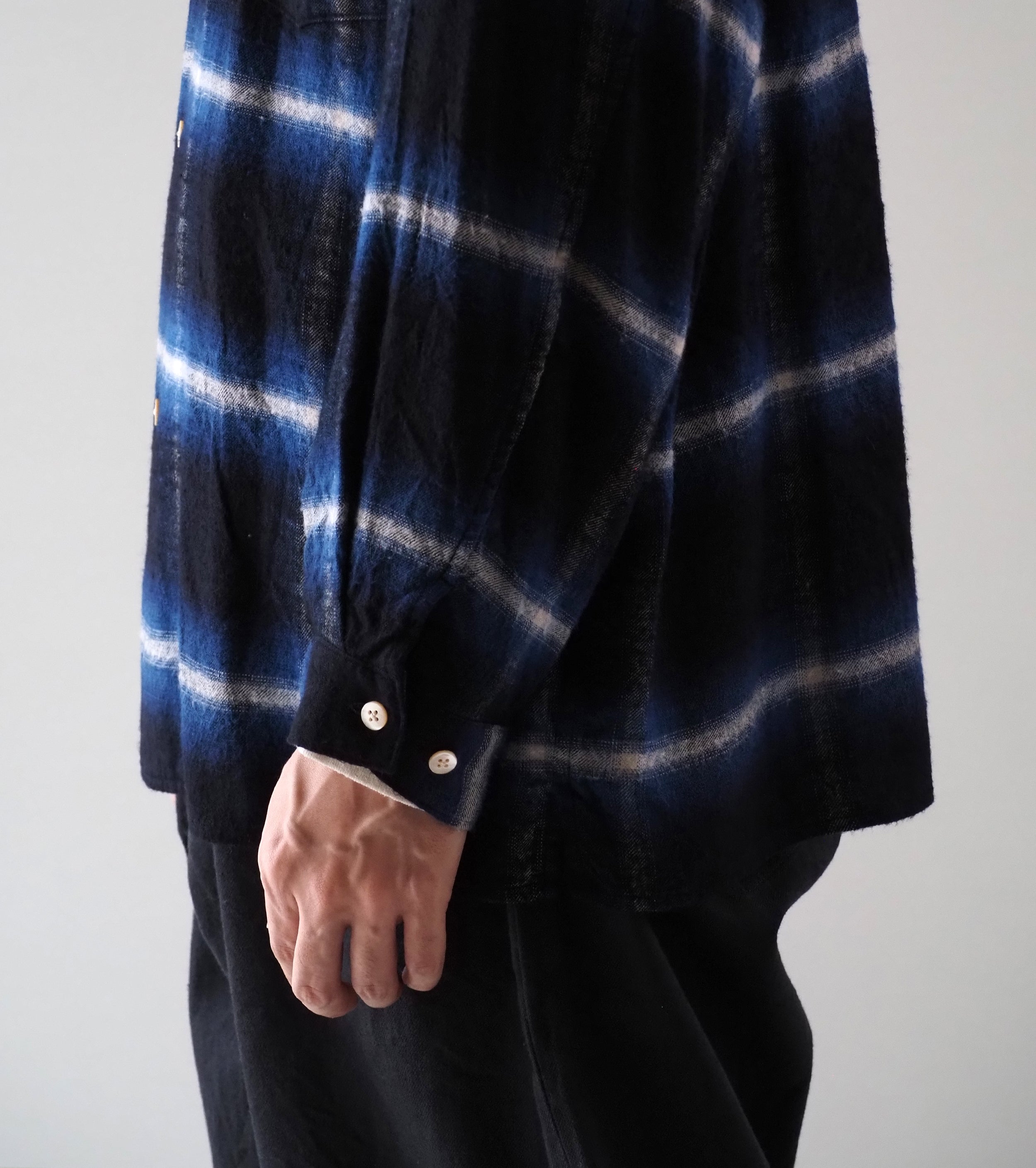 blurhms Cotton Rayon Ombre Open-collar Shirt L/S, Dark Navy