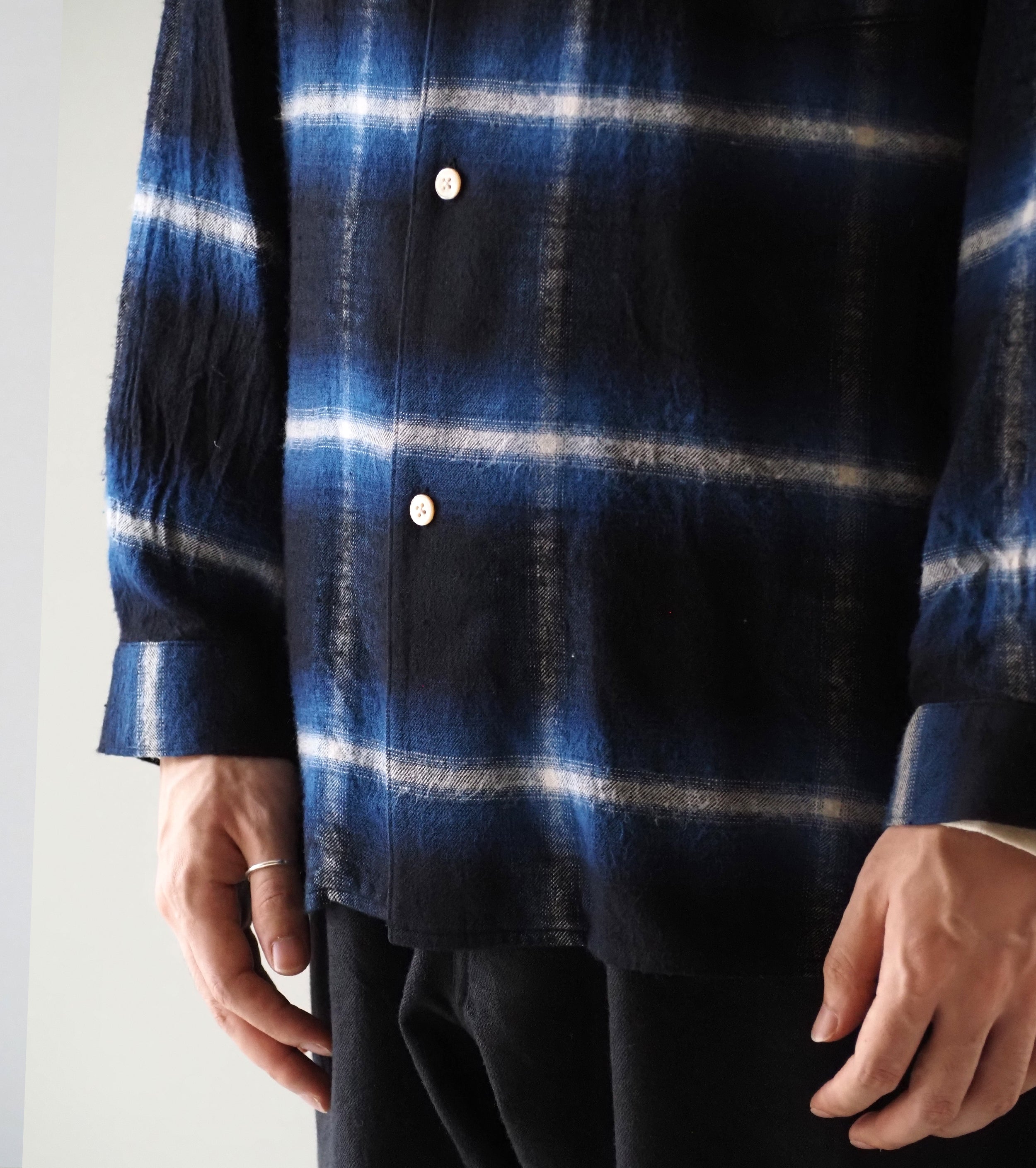 blurhms Cotton Rayon Ombre Open-collar Shirt L/S, Dark Navy