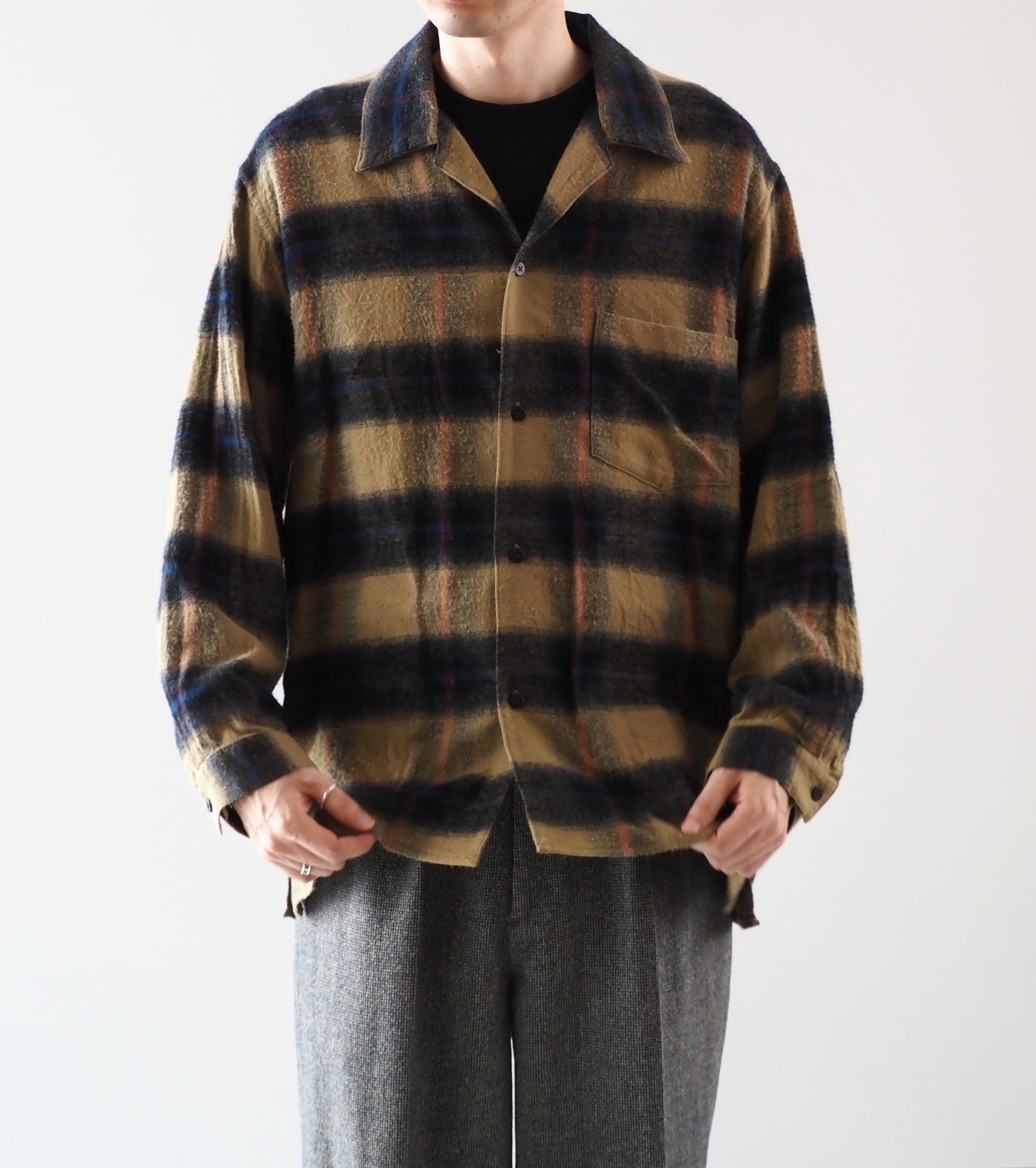 blurhms コットン レーヨン オンブレ オープンカラー シャツ ロングスリーブ, Dusty Beige
