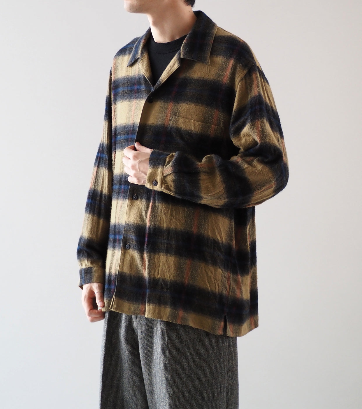 blurhms コットン レーヨン オンブレ オープンカラー シャツ ロングスリーブ, Dusty Beige