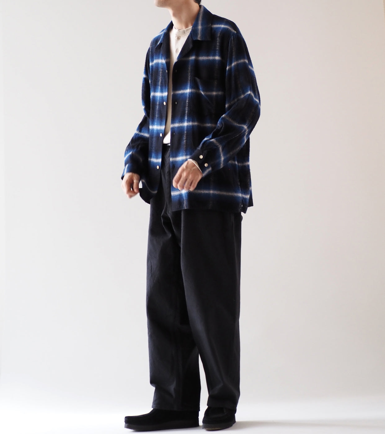 blurhms Cotton Rayon Ombre Open-collar Shirt L/S, Dark Navy