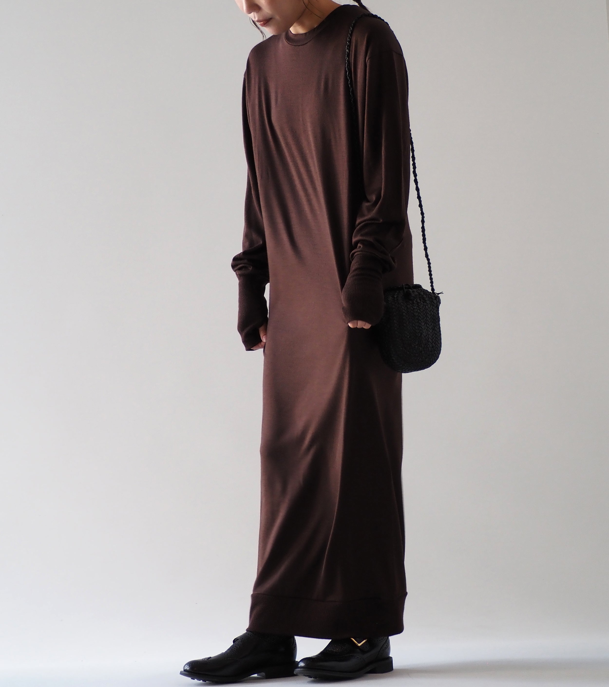 ALWEL WOOL JERSEY LONG SLEEVE DRESS , Dark Brown