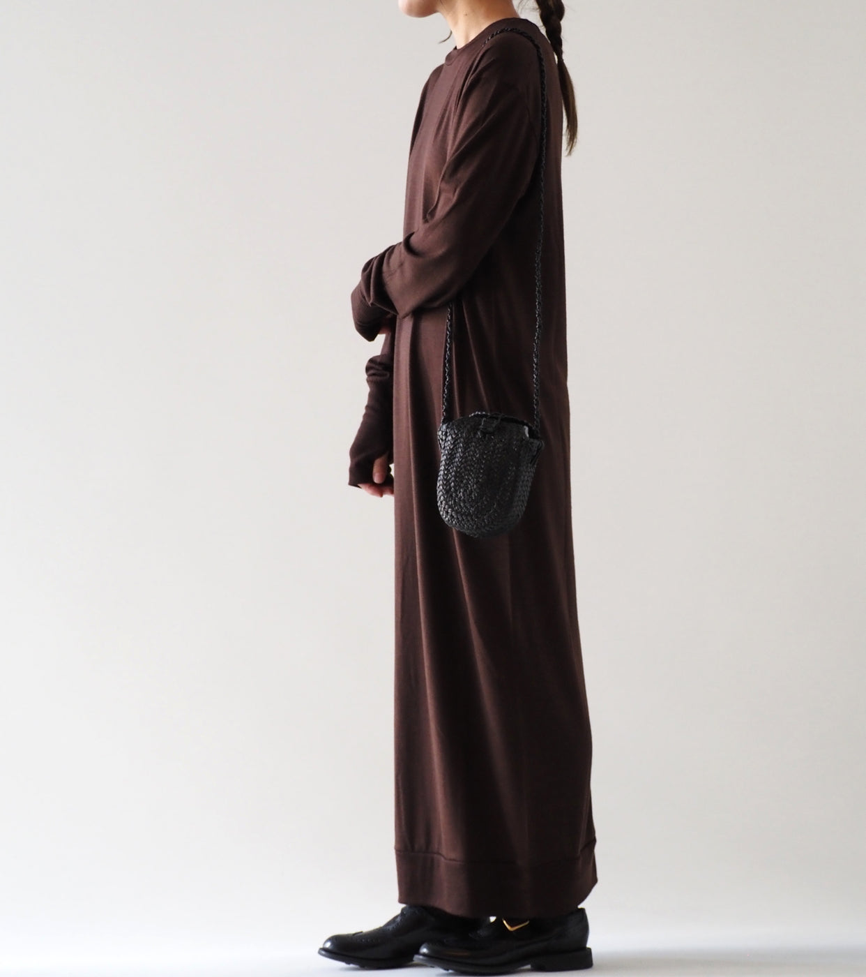 ALWEL WOOL JERSEY LONG SLEEVE DRESS , Dark Brown