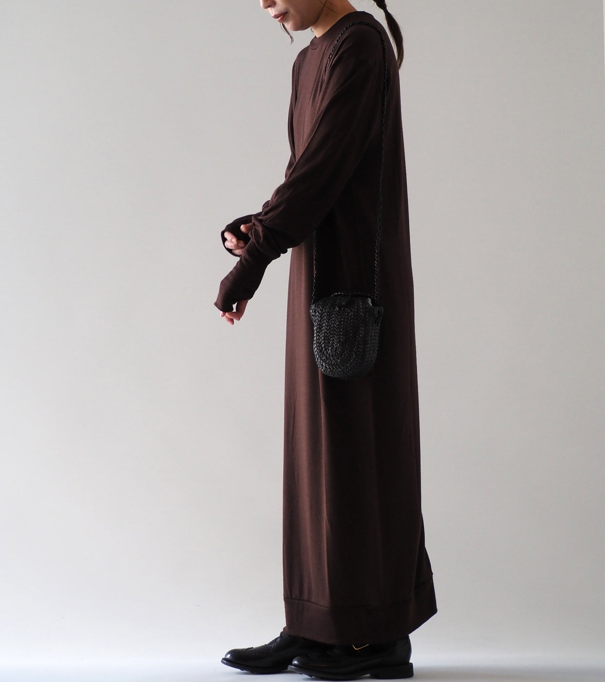 ALWEL WOOL JERSEY LONG SLEEVE DRESS , Dark Brown