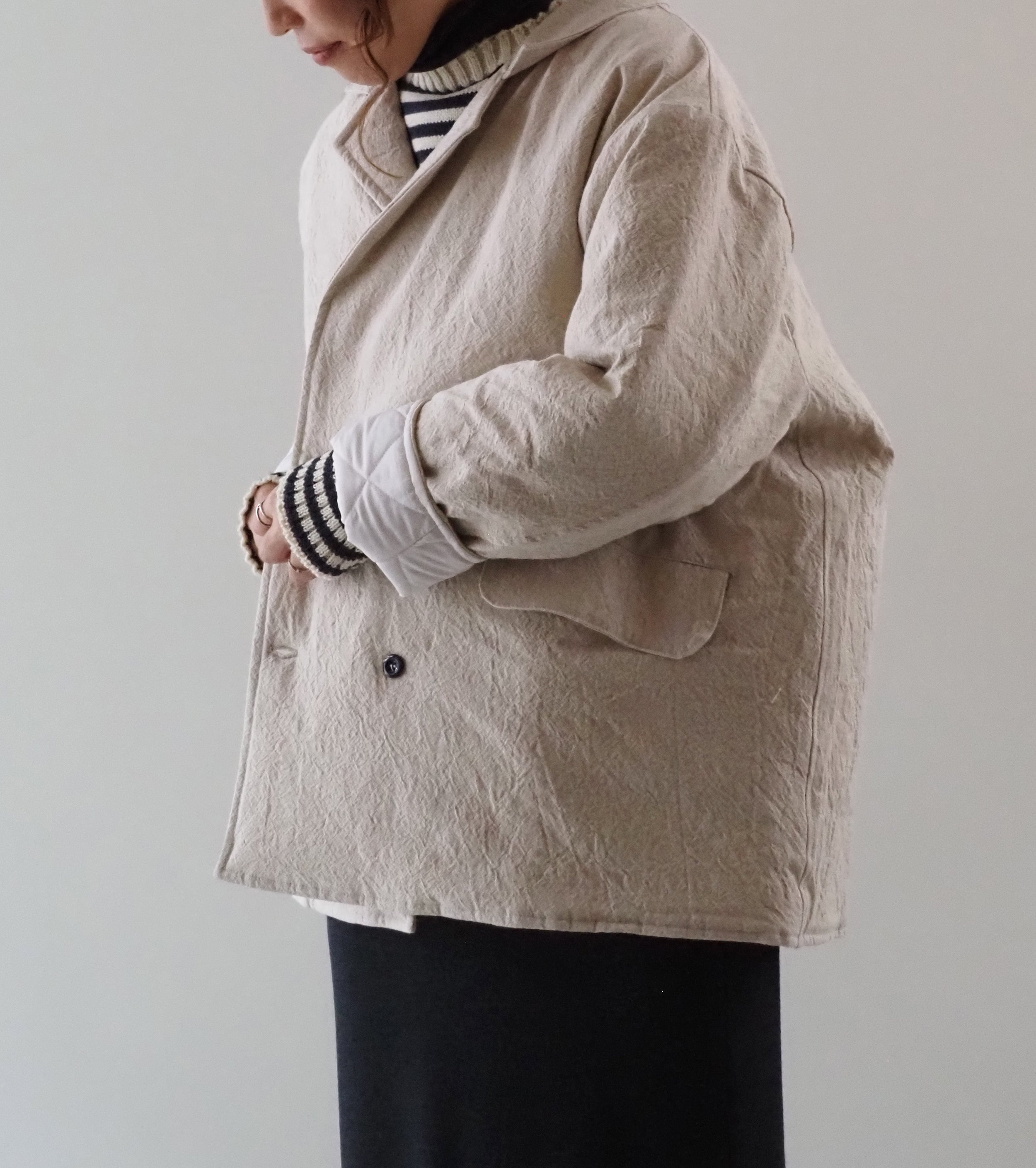 Yarmo  キルティング ダブルブレステッド ワークジャケット , Natural