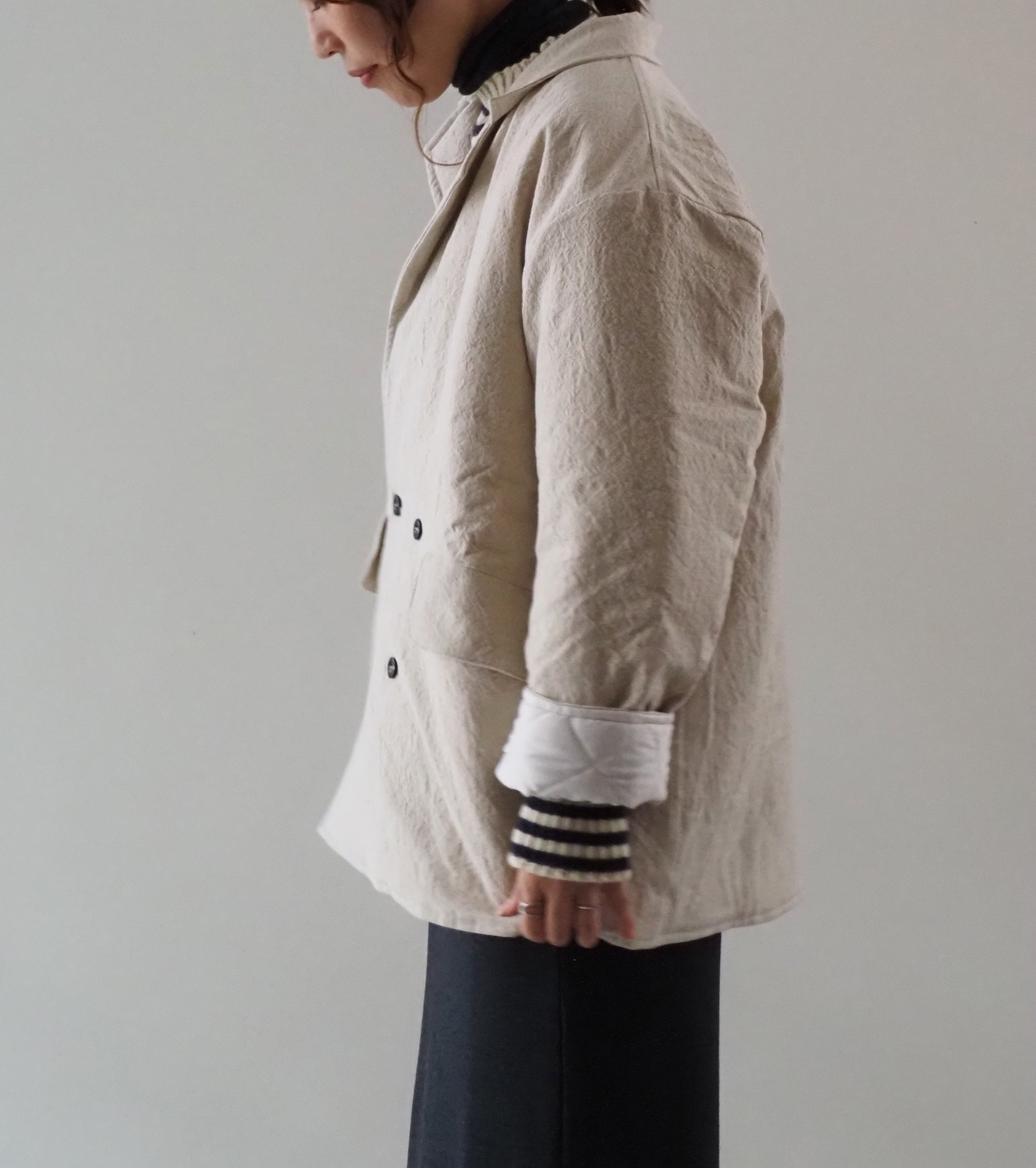 Yarmo  キルティング ダブルブレステッド ワークジャケット , Natural