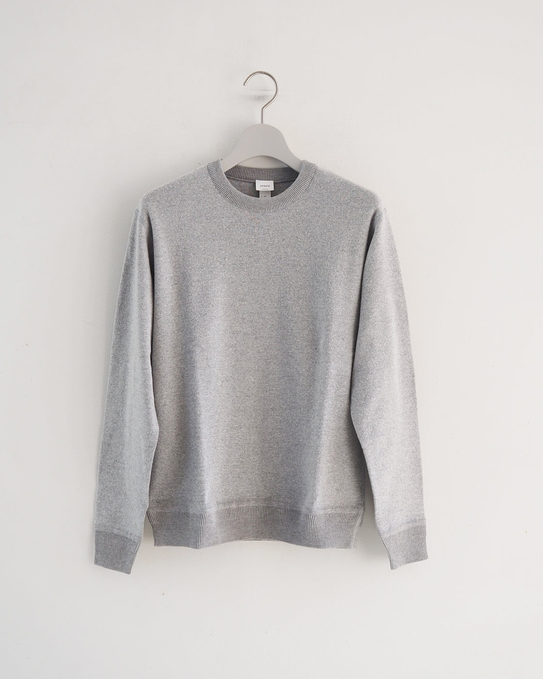 Cotton Ribbed Crew Neck Ribbed Hem Long Sleeve, Gray