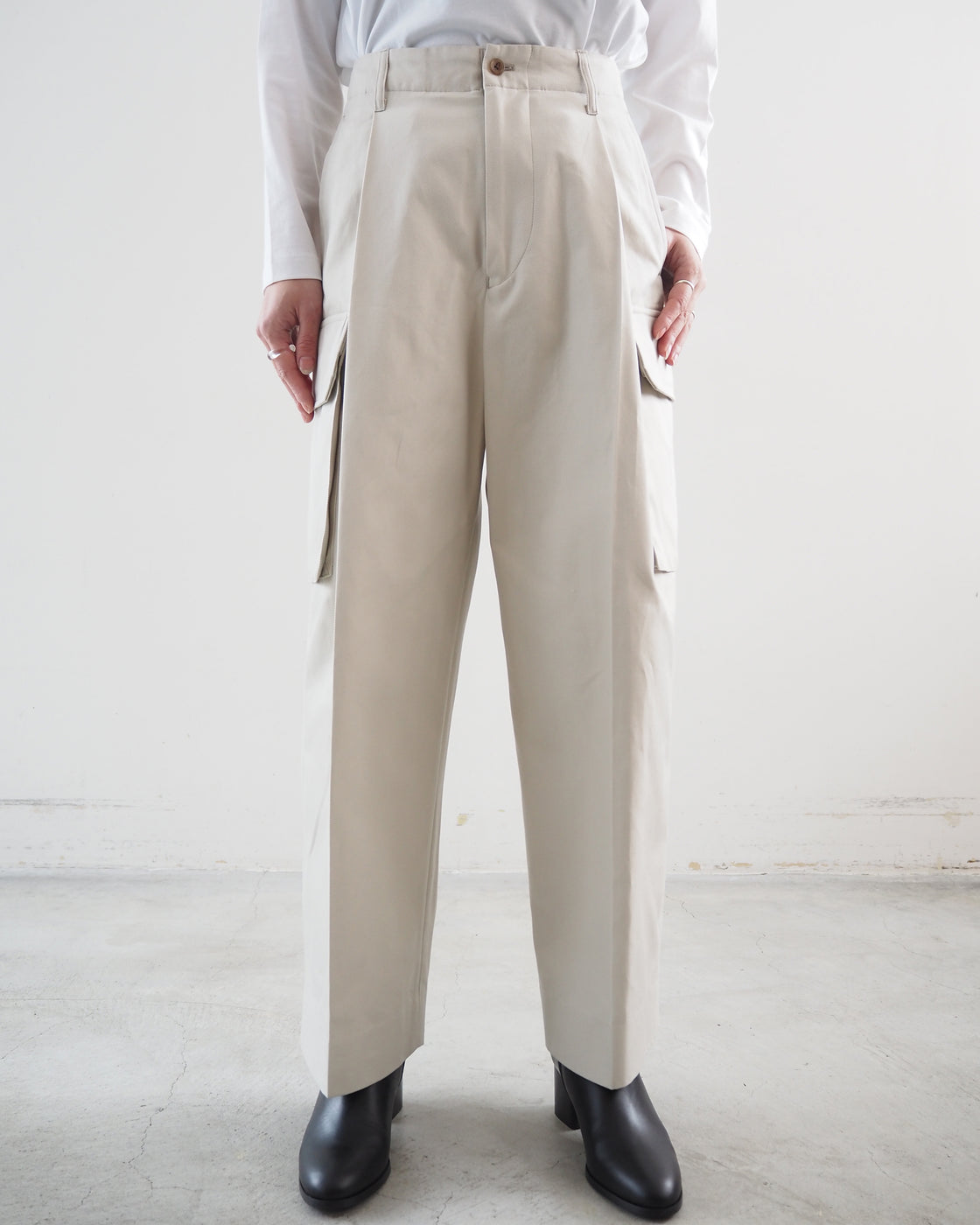 Drill Chambray Super Wide 6P Slacks, Orchid White