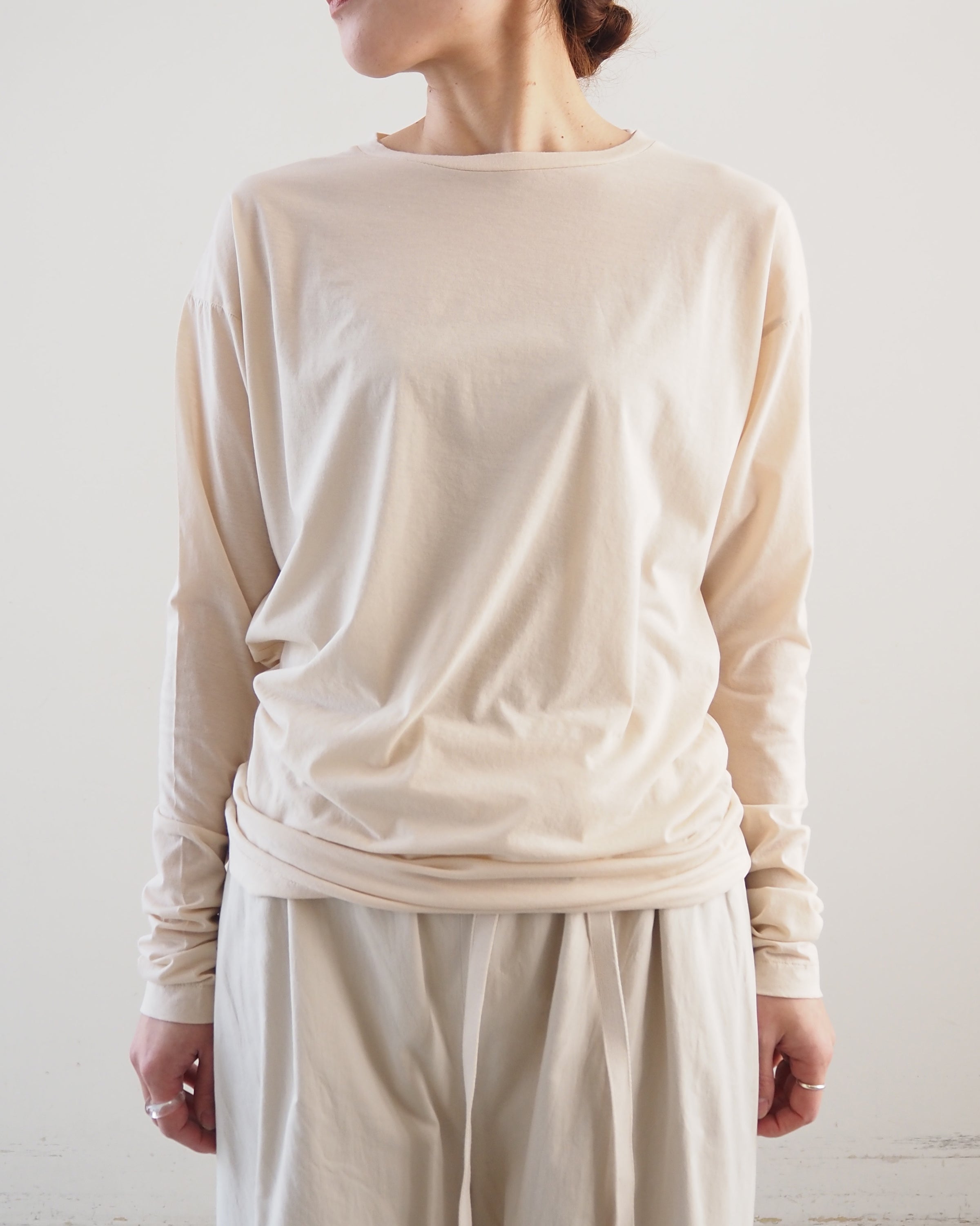 high twist cotton jersey long sleeve Tee, Light Beige