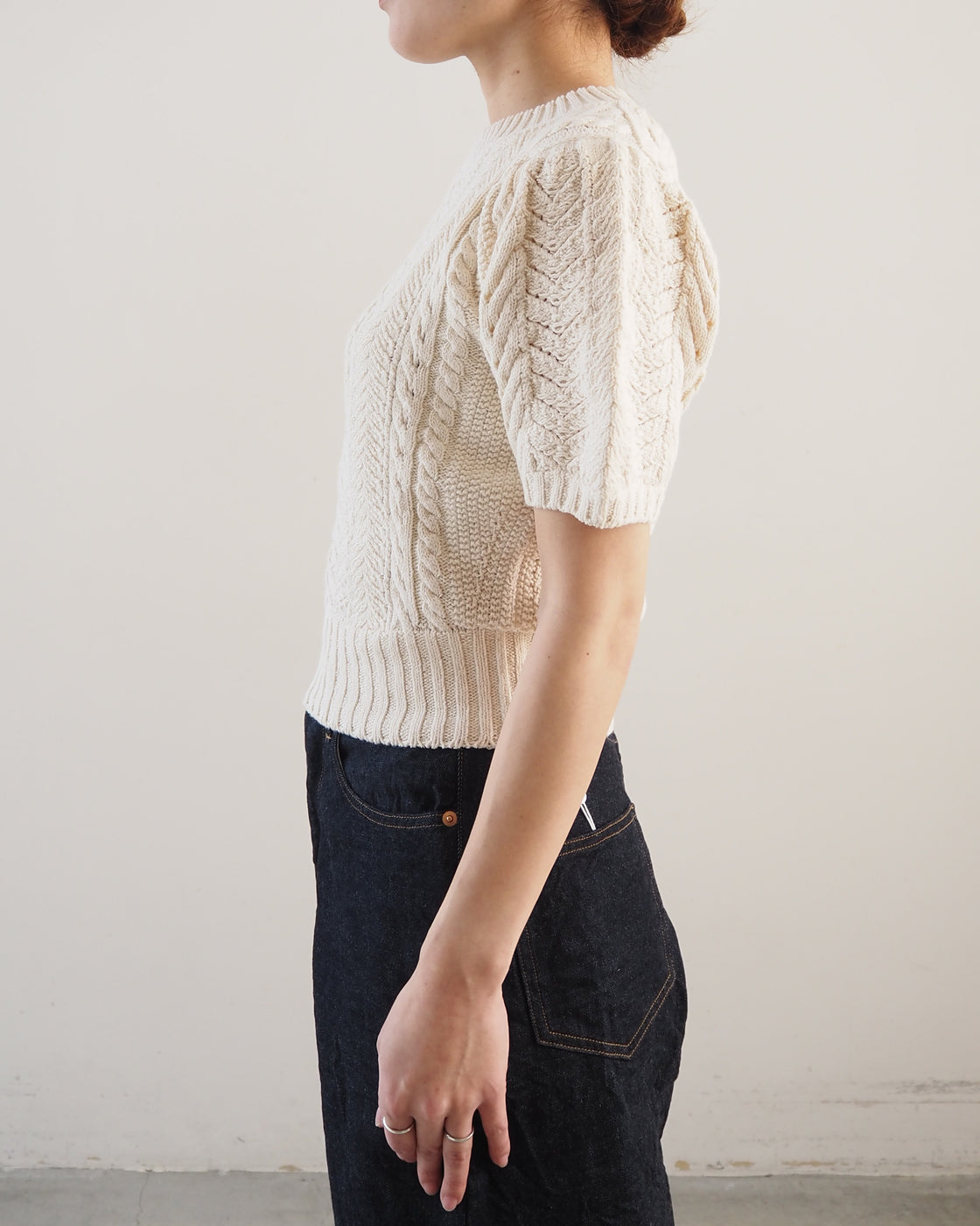 open work cable-knit cotton sweater, Milk