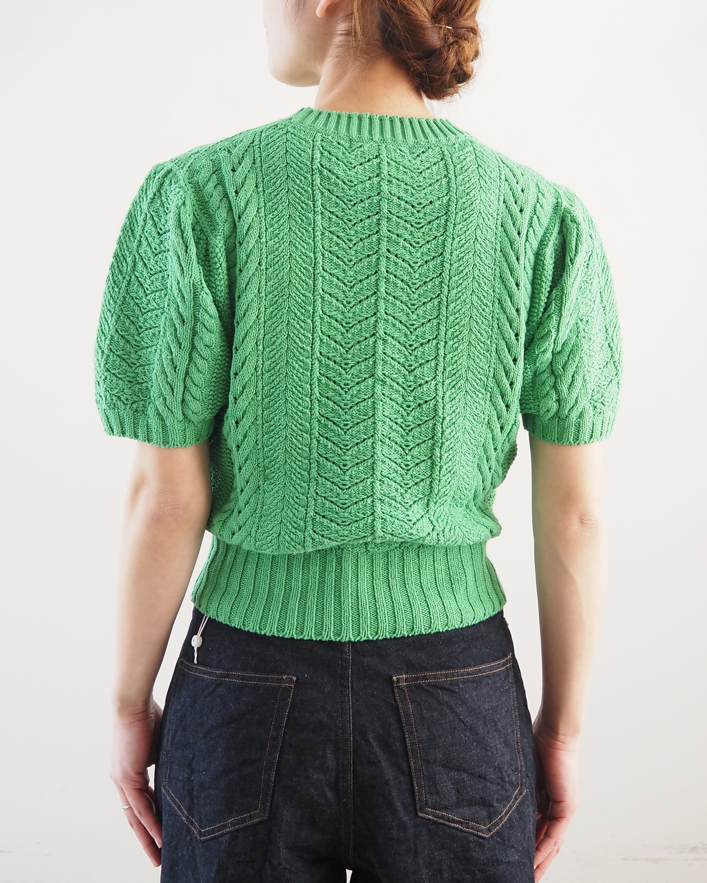 open work cable-knit cotton sweater, Green