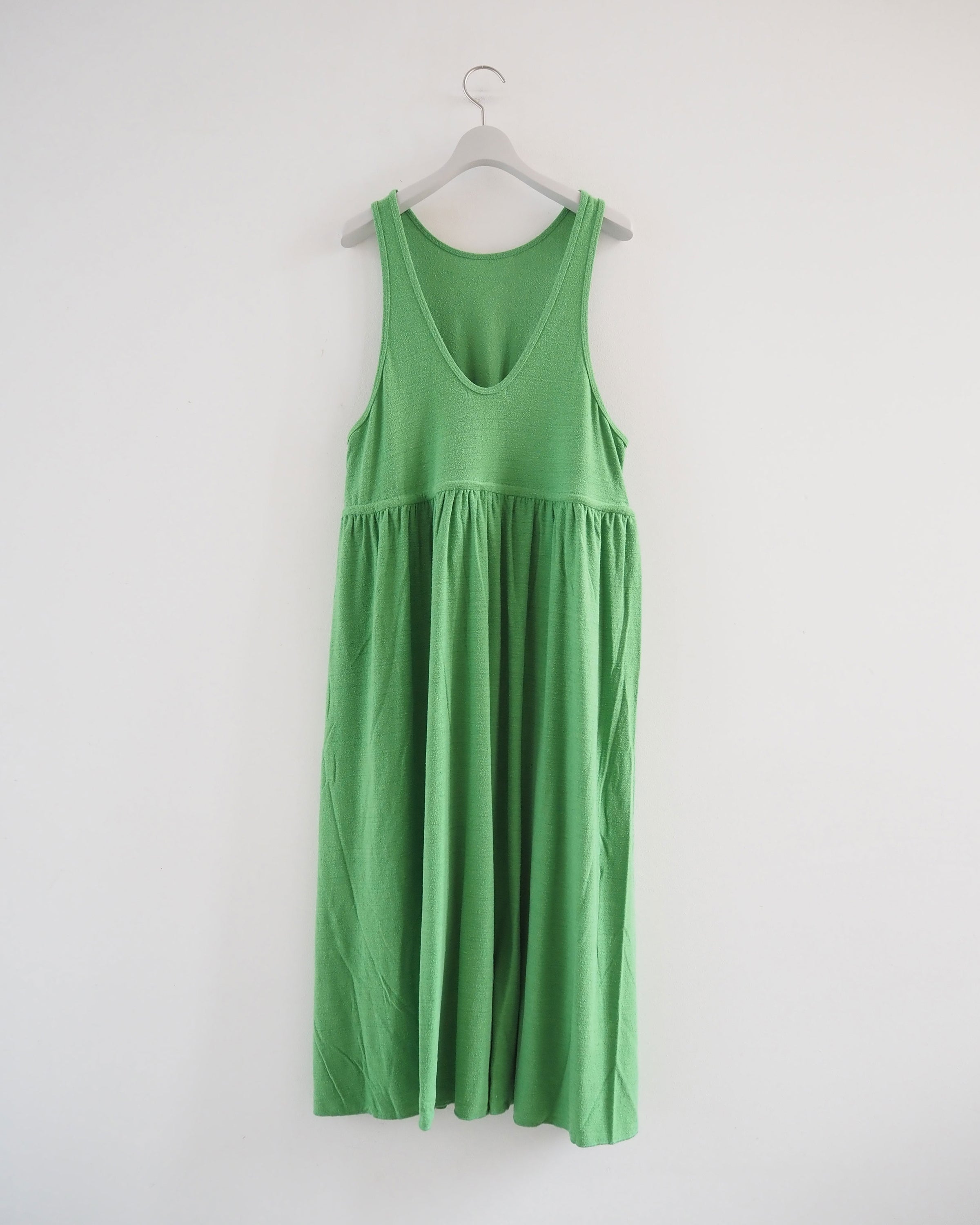 raw silk plain-jersey gathered dress, Green
