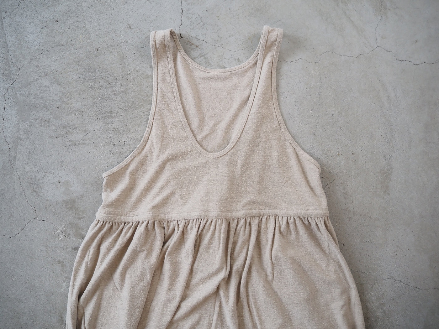 raw silk plain-jersey gathered dress, Flax Beige