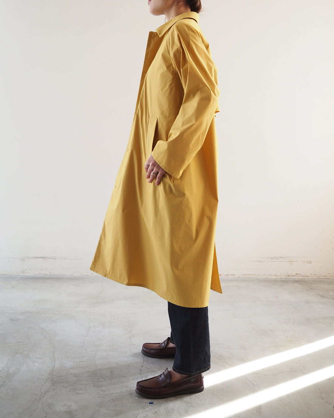 Zip and button coat, Kusaki Yellow